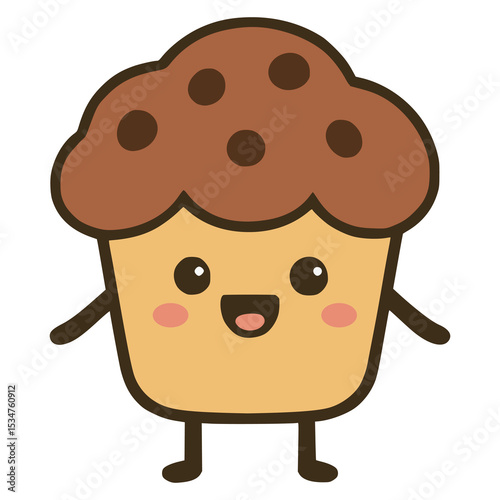 cute chocolate muffin cake cartoon character flat color vector illustration template design