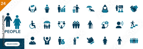 People icon. Containing community, family, seniors, disabled, men women. Solid vector icons collection.