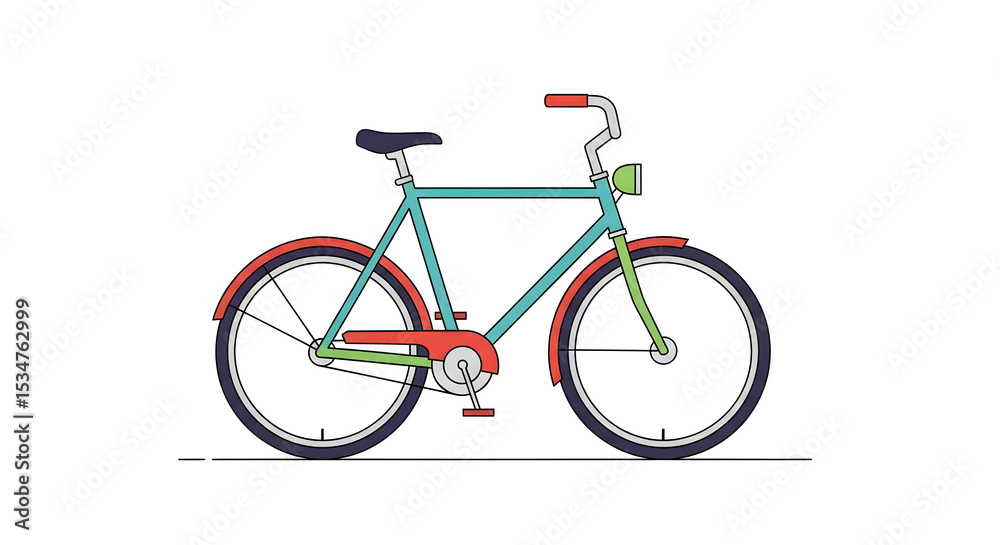 Fototapeta premium Colorful Bicycle Simple Illustration Teal and Red on White