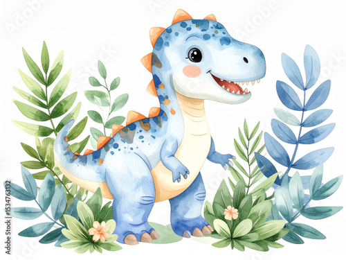 Cute animal watercolor illustrations_dinosaur