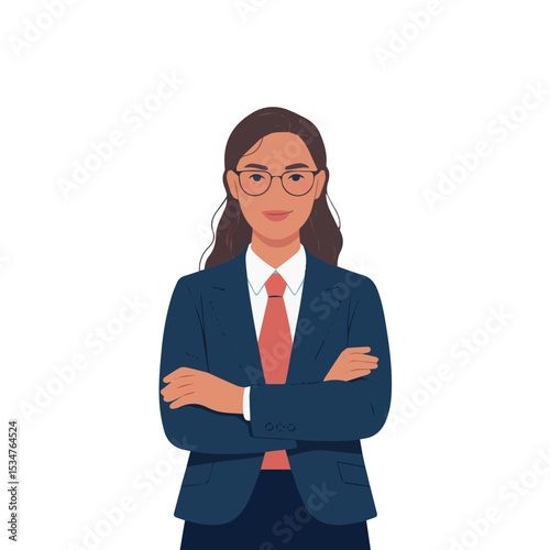 Confident businesswoman portrait professional corporate success achiever tie suit goal style smart skill career office