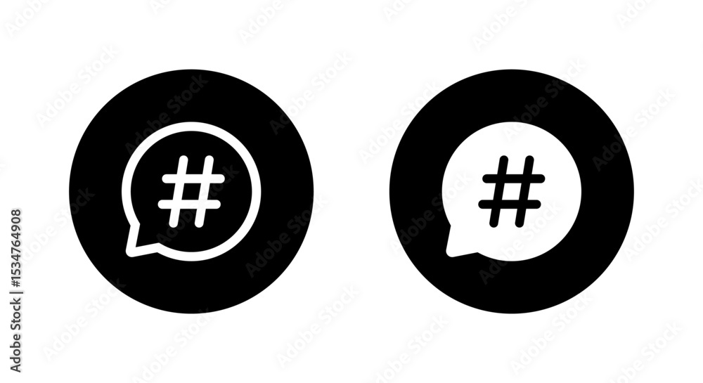 Obraz premium Hastag with speech bubble icon on black circle. Keyword sign symbol