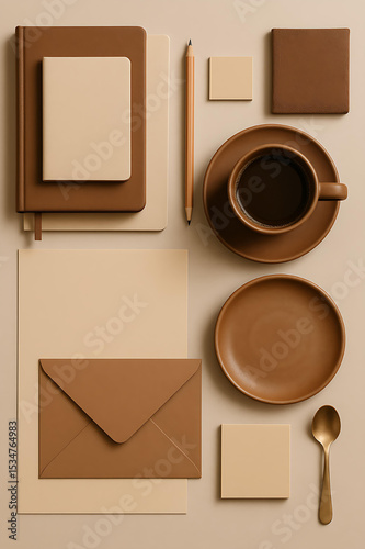 Elegant Cream Stationery Flatlay with Coffee
cup of coffee and notebook