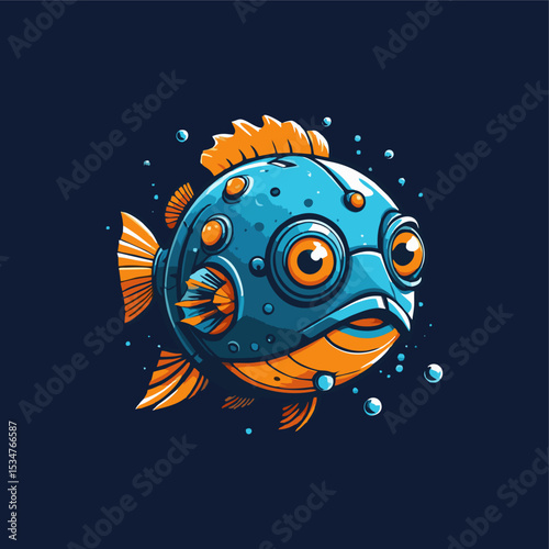 fantasy illustration of puffer fish robot
