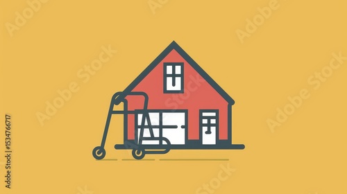 Icon of a home with grab bars and a walker symbol, representing home safety features for seniors