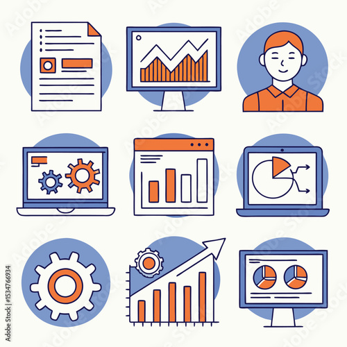 Business analytics icons data analysis infographic