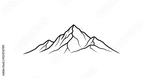 Monochrome Mountain Range Sharp Outline on White Background Minimalist Design