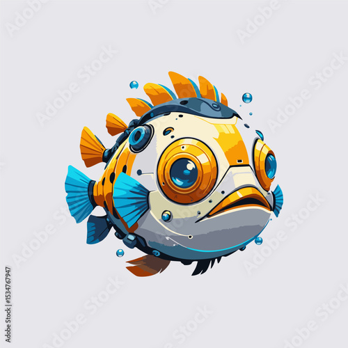 fantasy illustration of puffer fish robot