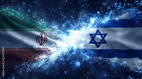  Iran and Israel flag with motion animation and sparks. fire