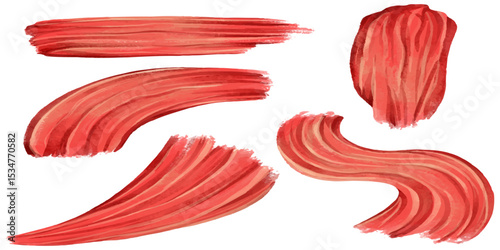 Straight red ink vector lines pack. Bloody color long and round hand-drawn brushstroke text highlights, frames, circles. Asian calligraphy modern