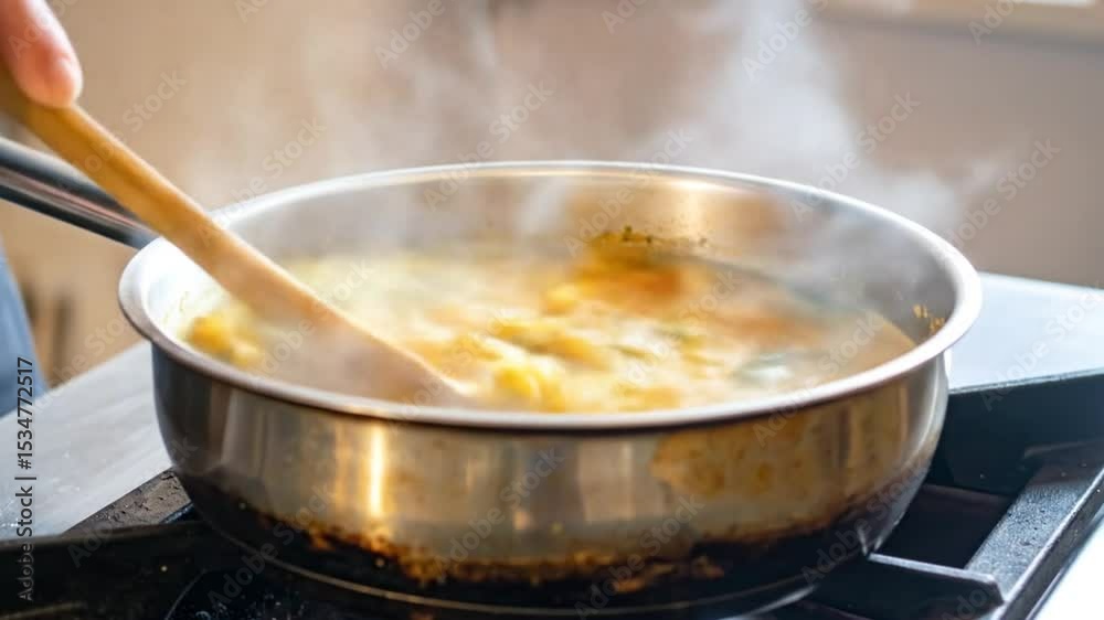 Cooking Creamy Curry In Pan Cooking Creamy Curry In Pan