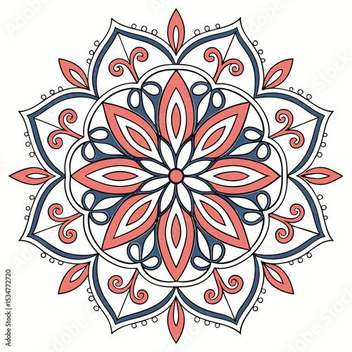 Elegant and colorful floral mandala design with intricate patterns and ornamental details