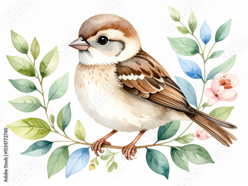 Cute animal watercolor illustrations_sparrow