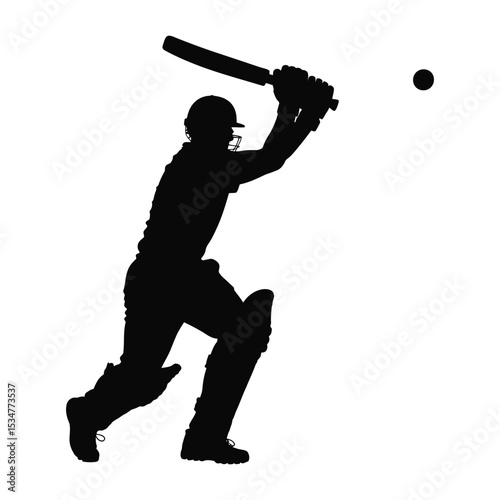 Cricket Player Batting Silhouette - Sport Action Design