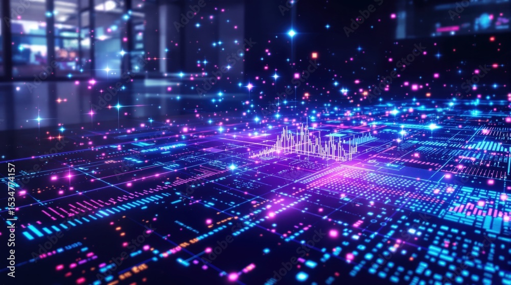 Fototapeta premium Abstract Circuit Board with Glowing Data
