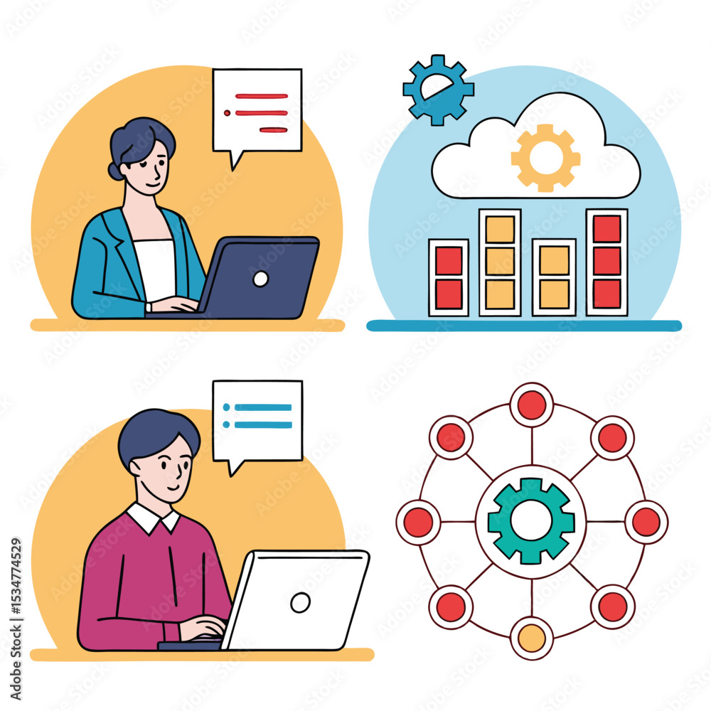 Fototapeta premium Teamwork collaboration cloud computing data analysis