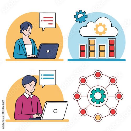 Teamwork collaboration cloud computing data analysis