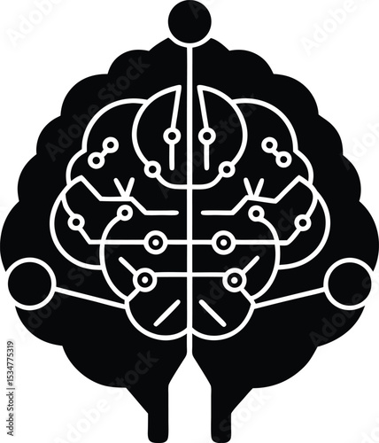 AI brain circuit Vector illustration Egyptian Hieroglyph Brain with Ancient Symbols