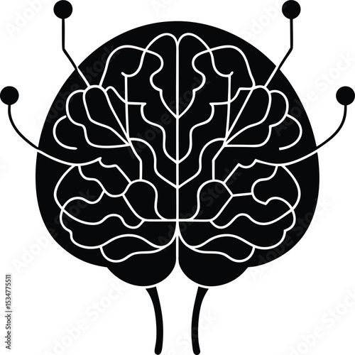 AI brain circuit Vector illustration Mycelium Network Brain with Fungal Structure