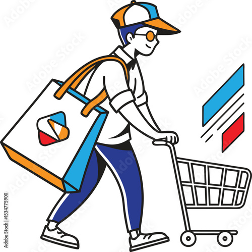 Person with a shopping cart and bag