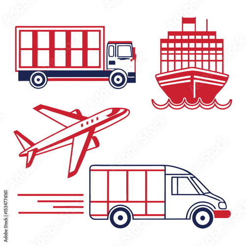 Transportation icons truck ship plane van delivery