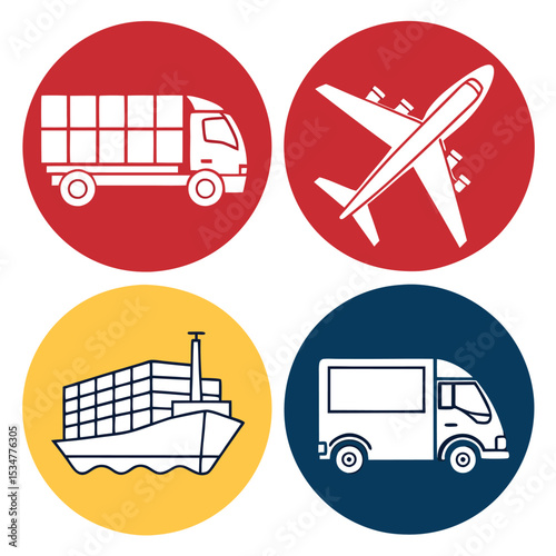 Global logistics transportation methods icons