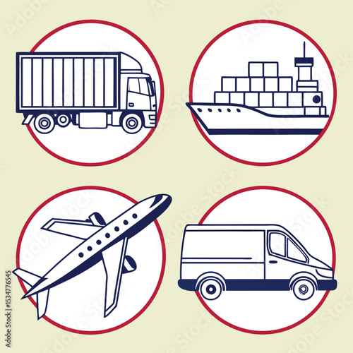 Global transportation icons truck ship plane van