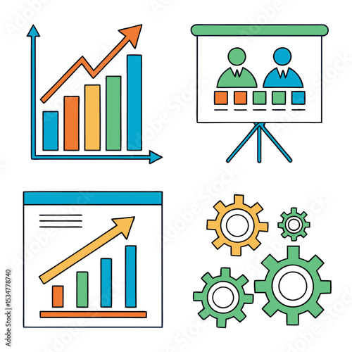 Business growth strategy icons presentation charts