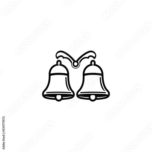 Wedding Bells Icon Simple Black and White Illustration with Decorative Hanger Design