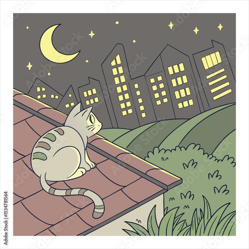 cat on the roof,t-shirt design