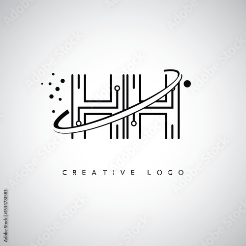 HH Futuristic Monogram Logo – Creative Sci-Fi Letter mark with Orbit Ring, Dot Elements & Tech-Inspired Design for Branding, Innovation, Space, and Digital Identity
