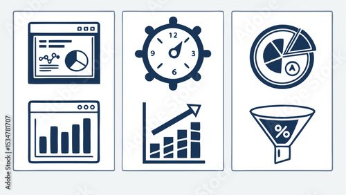 Business Dashboard & Analytics Icon Set – Flat Vector Icons for Chart, Filter, Sort & SaaS UI