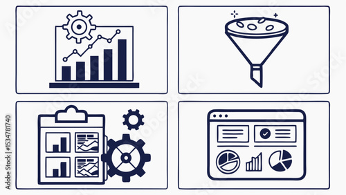 Business Dashboard & Analytics Icon Set – Flat Vector Icons for Chart, Filter, Sort & SaaS UI