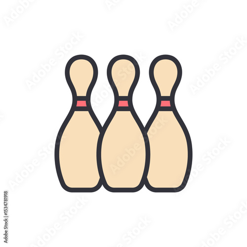 Three Bowling Pins Ready For Strike On A Transparent Surface Icon