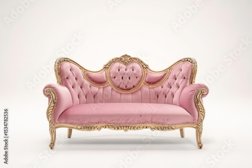 Luxurious Pink and Gold Vintage Sofa with Elegant Details on White Background