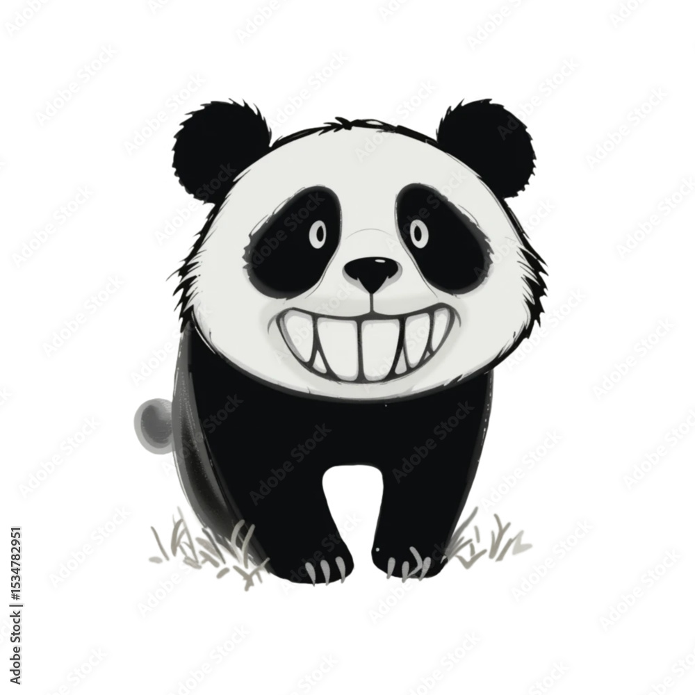 Obraz premium Cartoon panda, happy and aggressive expression, sitting in grass, on transparent background