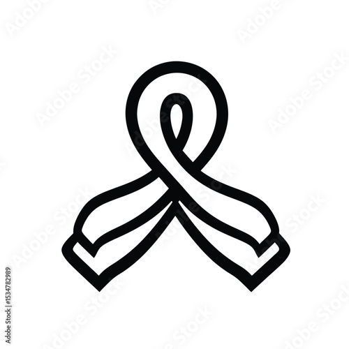 Black and White Awareness Ribbon Outline Illustration Isolated on a White Background