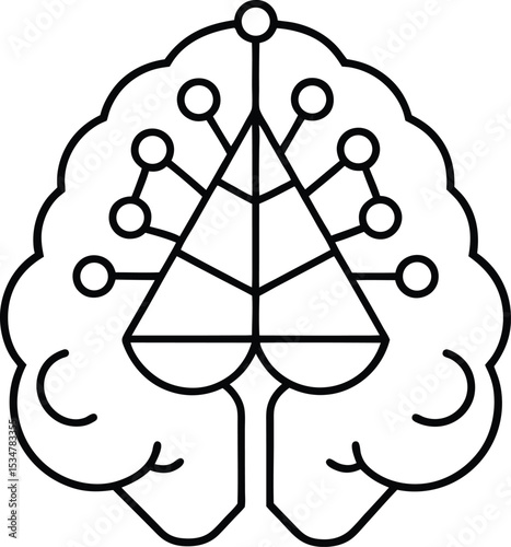 AI brain circuit Vector Line art illustration Egyptian Hieroglyph Brain with Ancient Symbols