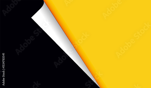 Dynamic Black and Yellow Curled Page Corner Graphic: A Modern Abstract Design Element for Innovative Visual Concepts and Attention-Grabbing Backgrounds