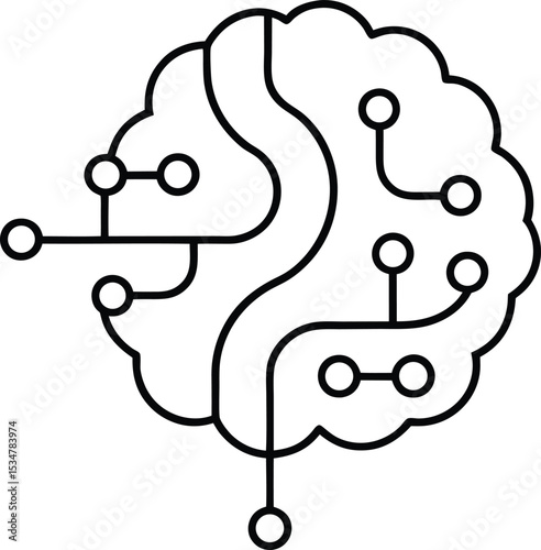 AI brain circuit Vector Line art illustration River Delta Brain with Waterway Pattern