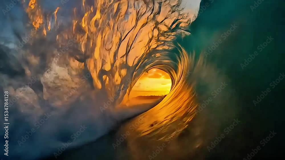 Golden Hour Tropical Wave Barrel Sunset