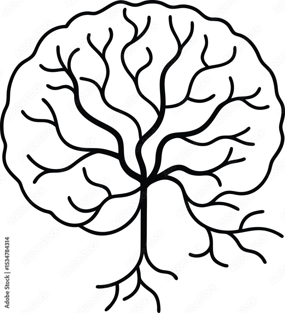 Fototapeta premium AI brain circuit Vector Line art illustration Vampire Vein Brain with Blood Vessel Design