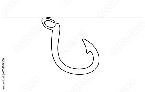 Fishing hook continuous one line drawing illustration. Hook fisherman's equipment icon. Continuous one line fishing hook icon concept.