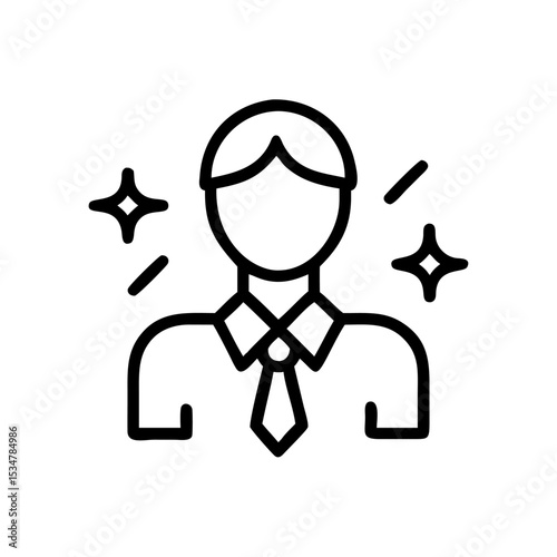 "Minimal CEO Icon Line Art – Business Leader Avatar in Tie with Sparkles for Corporate, Leadership, Success, and Professional Branding Designs"