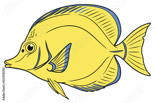 Yellow tang fish illustration on white background