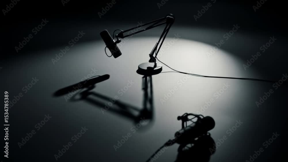 Two Microphones in Dark Recording Studio