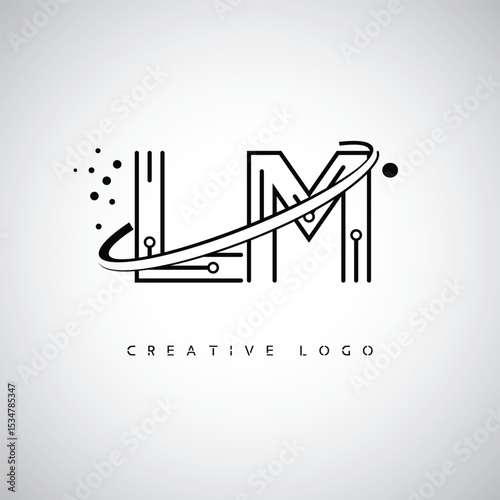 LM Futuristic Monogram Logo – Creative Sci-Fi Letter mark with Orbit Ring, Dot Elements & Tech-Inspired Design for Branding, Innovation, Space, and Digital Identity
