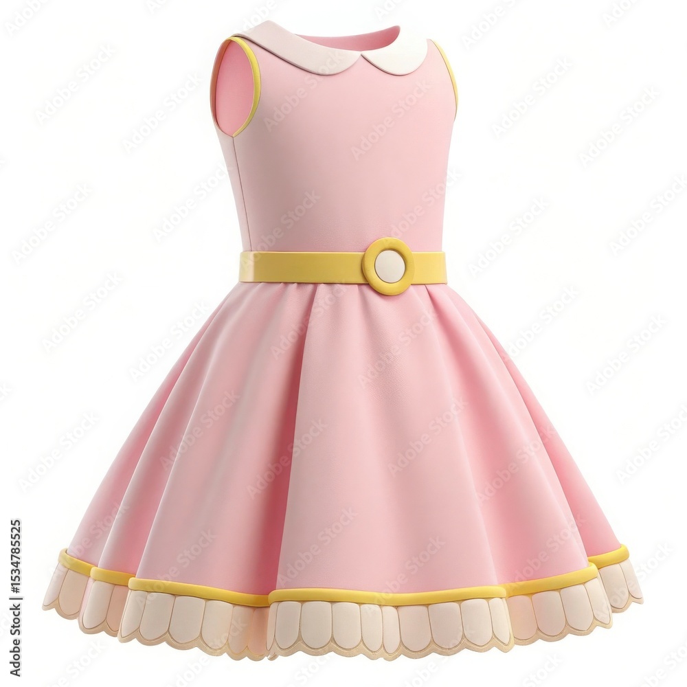 Adorable pink sleeveless girls dress with yellow belt and scalloped hemline 3d render Adorable pink sleeveless girls dress with yellow belt and scalloped hemline 3d render