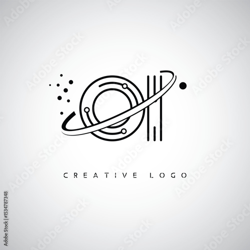 OI Futuristic Monogram Logo – Creative Sci-Fi Letter mark with Orbit Ring, Dot Elements & Tech-Inspired Design for Branding, Innovation, Space, and Digital Identity
