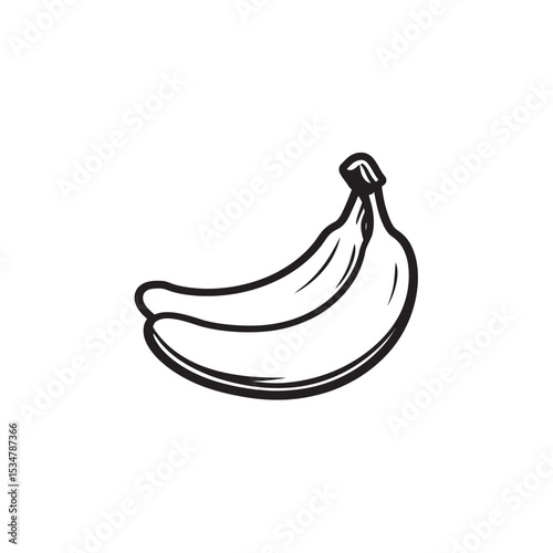 Black and White Illustration of a Banana, Simple and Elegant Fruit Design